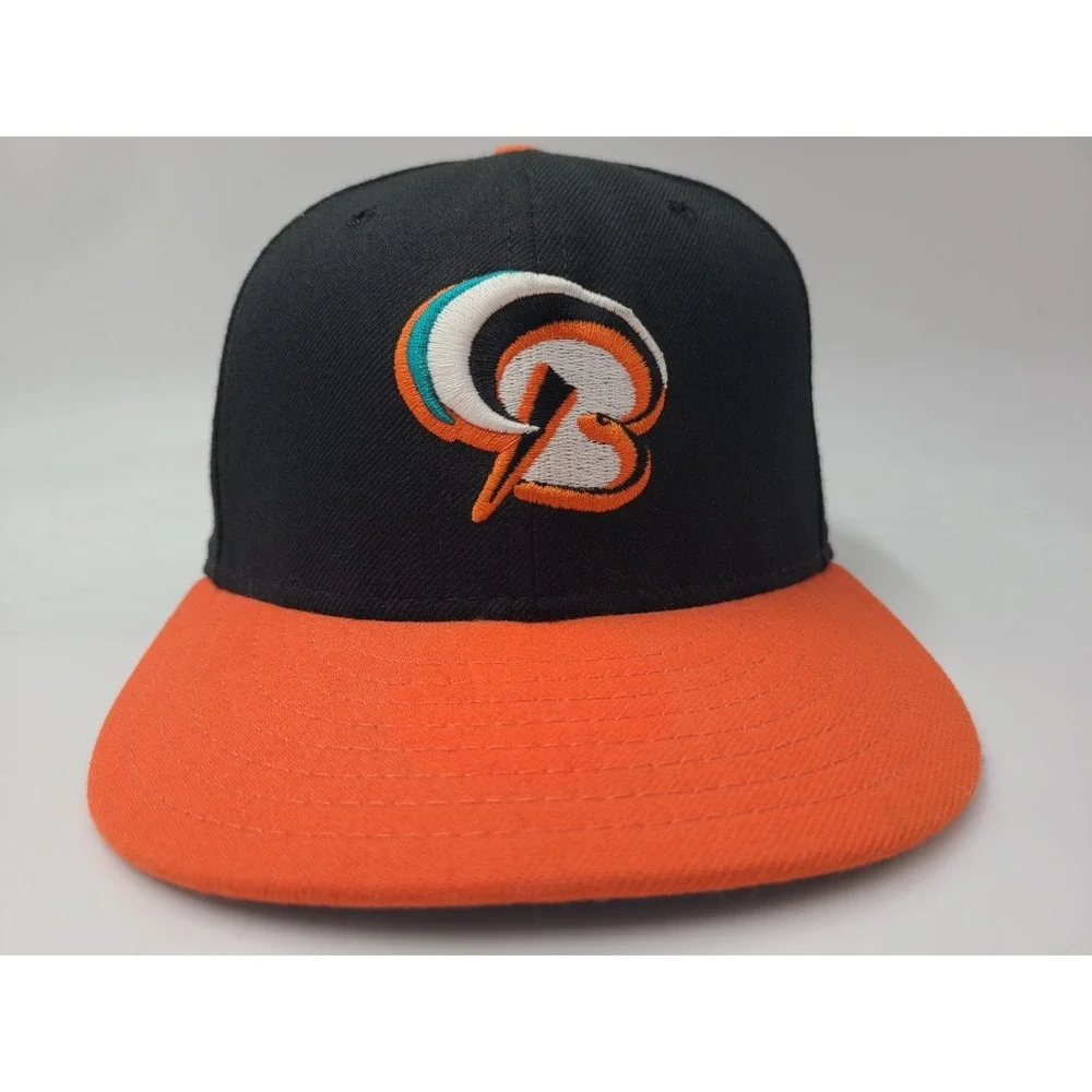 Vintage Bowie Baysox New Era 59Fifty Fitted 7 Hat Cap Wool Men MiLB Black Orange